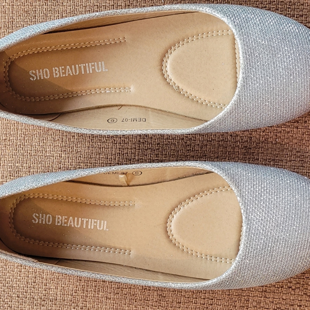 Silver Glitter Sparkly Sho Beautiful Ballet Flats Womens Size 6